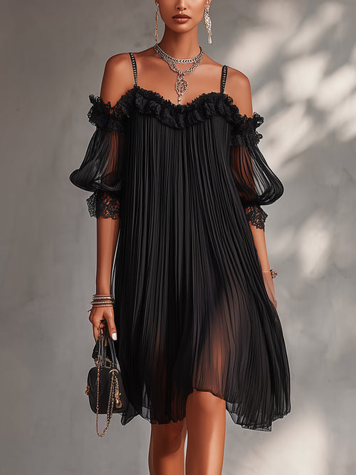 Alessandra | Bequemes schwarzes Kleid mit Spitze