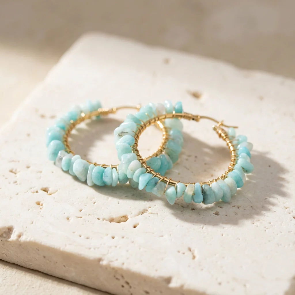 Balancing Amazonite Hoop Earrings