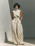 Maria - Ensemble débardeur et pantalon large en coton et lin minimaliste pour femme