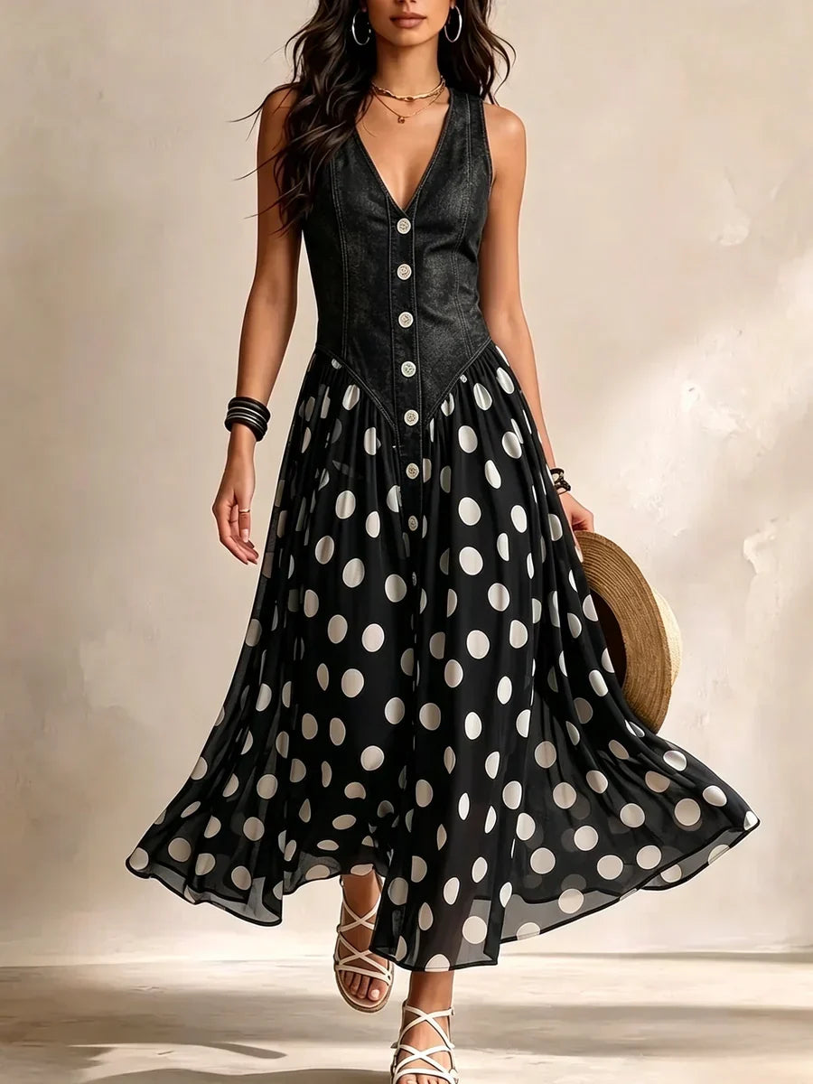 Joline | Langes Denim-Kleid mit Punkten
