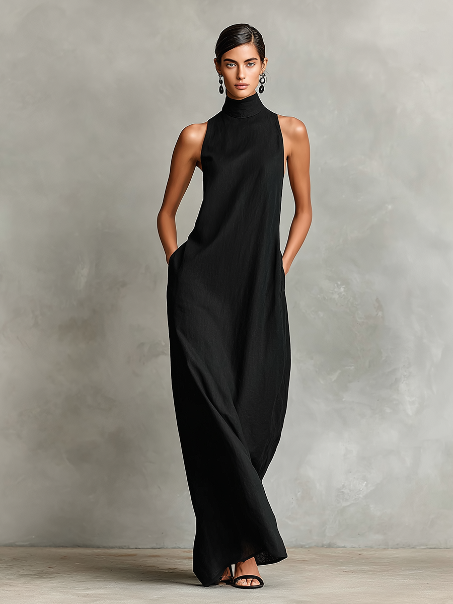 Sophie | Robe longue noire minimaliste