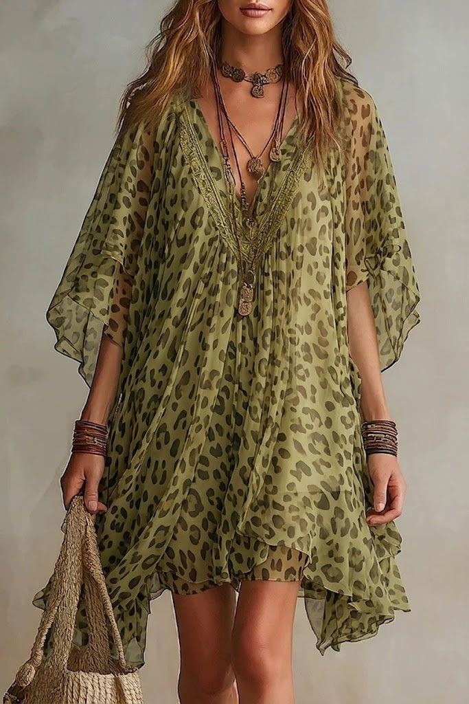 Bianca | Robe en mousseline à motif léopard