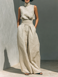 Maria - Ensemble débardeur et pantalon large en coton et lin minimaliste pour femme