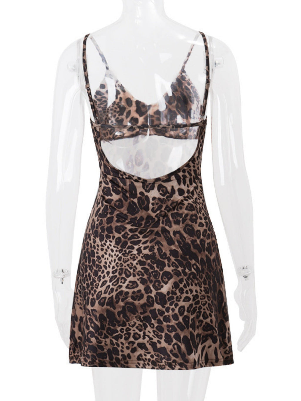 Leopard Print V-neck Suspenders Backless And Waist-cinching Mini&Short Dresses