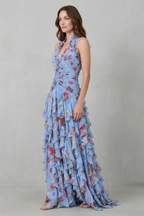 Belladina | Romantischer Rosen-Cascata Maxikleid mit Amerikanischem Ausschnitt