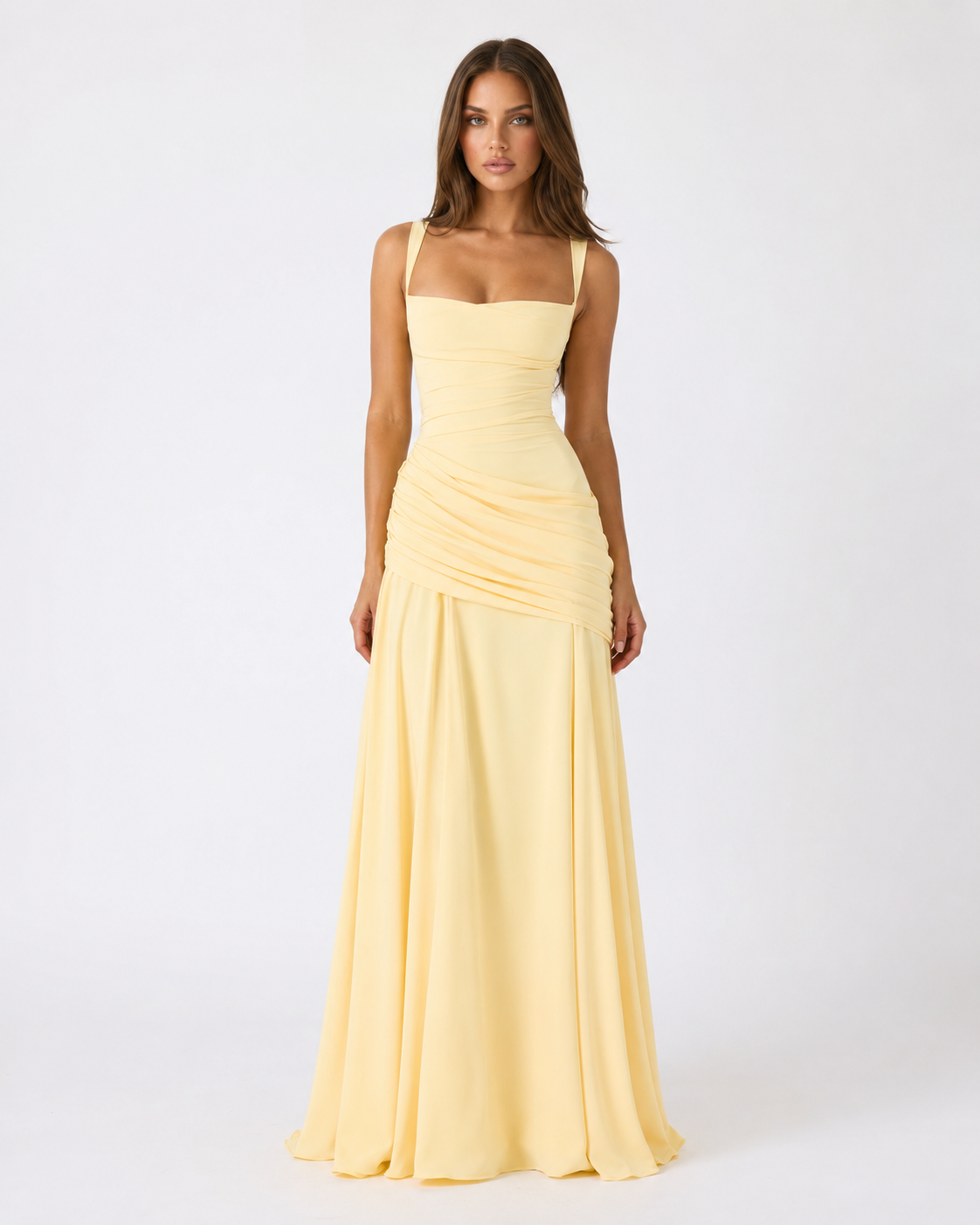 Babette | Robe maxi à encolure carrée froncée