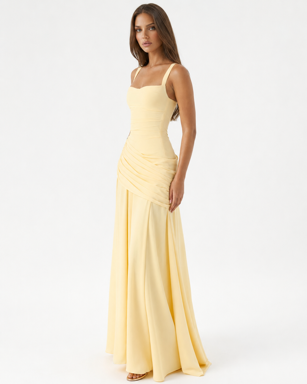Babette | Robe maxi à encolure carrée froncée