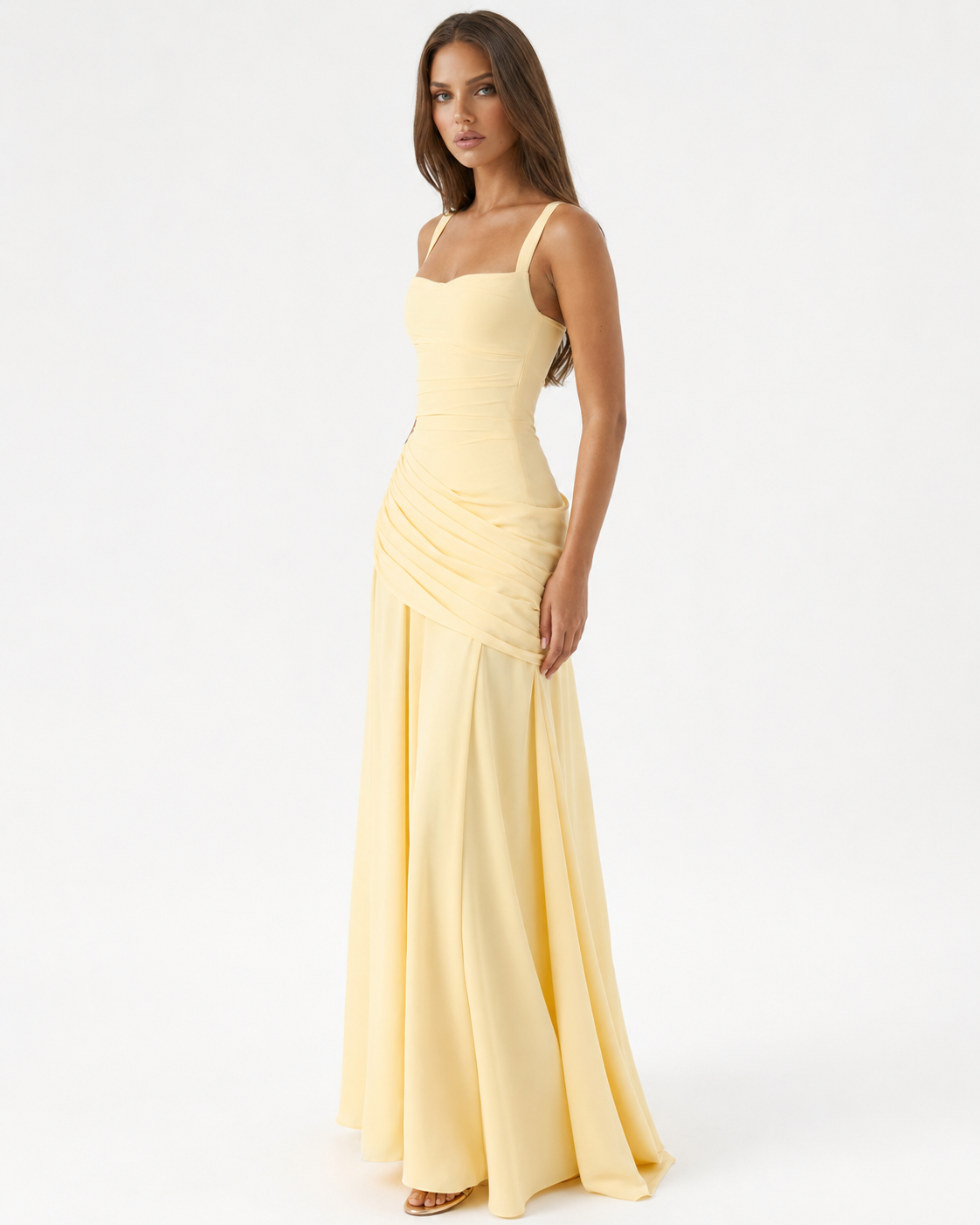 Babette | Robe maxi à encolure carrée froncée
