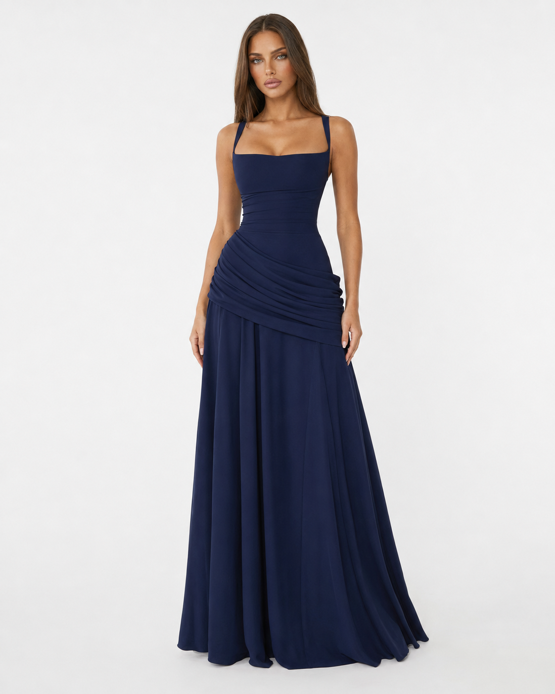 Babette | Maxikleid mit eckigem, gerafftem Ausschnitt