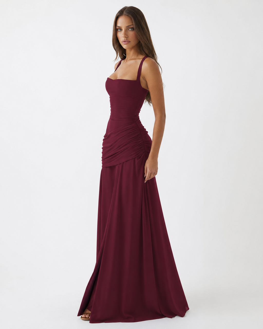 Babette | Robe maxi à encolure carrée froncée