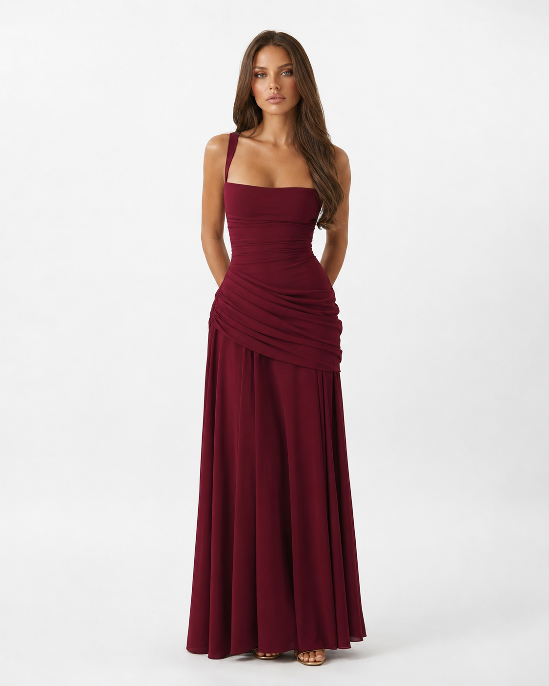 Babette | Maxikleid mit eckigem, gerafftem Ausschnitt
