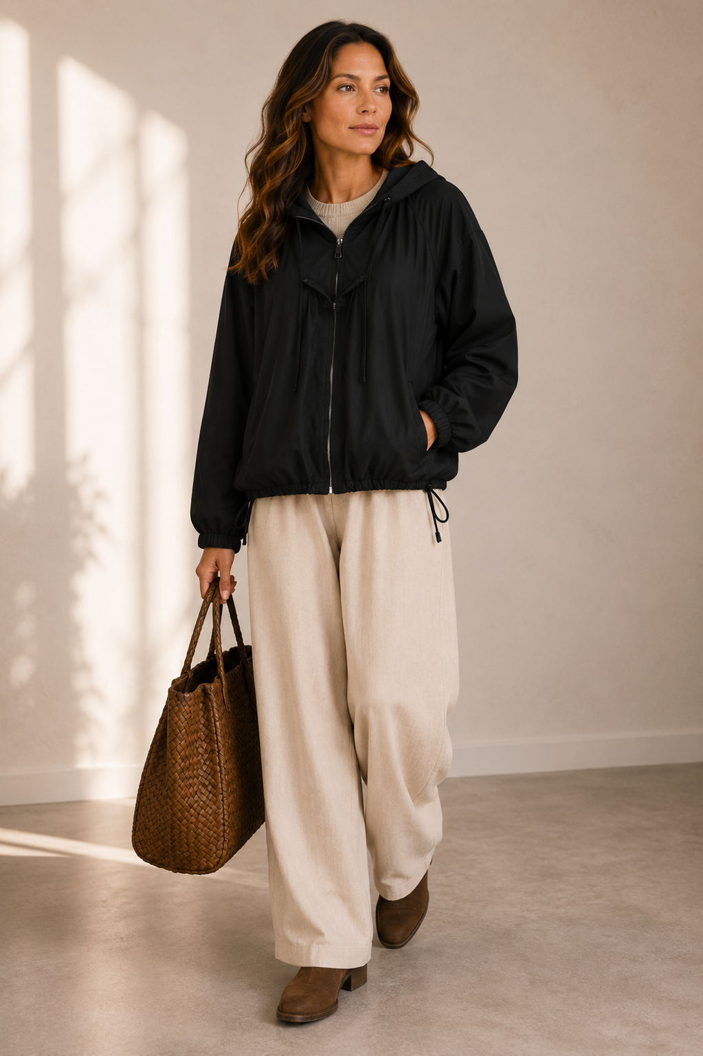 Veste coupe-vent oversize à capuche | Zippée, cordons de serrage
