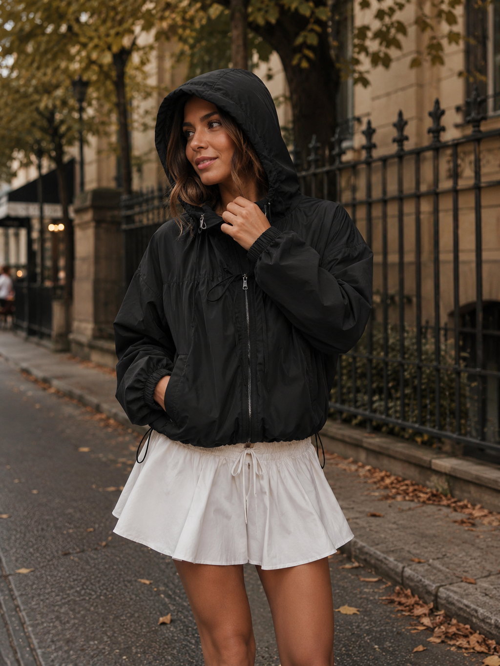 Veste coupe-vent oversize à capuche | Zippée, cordons de serrage