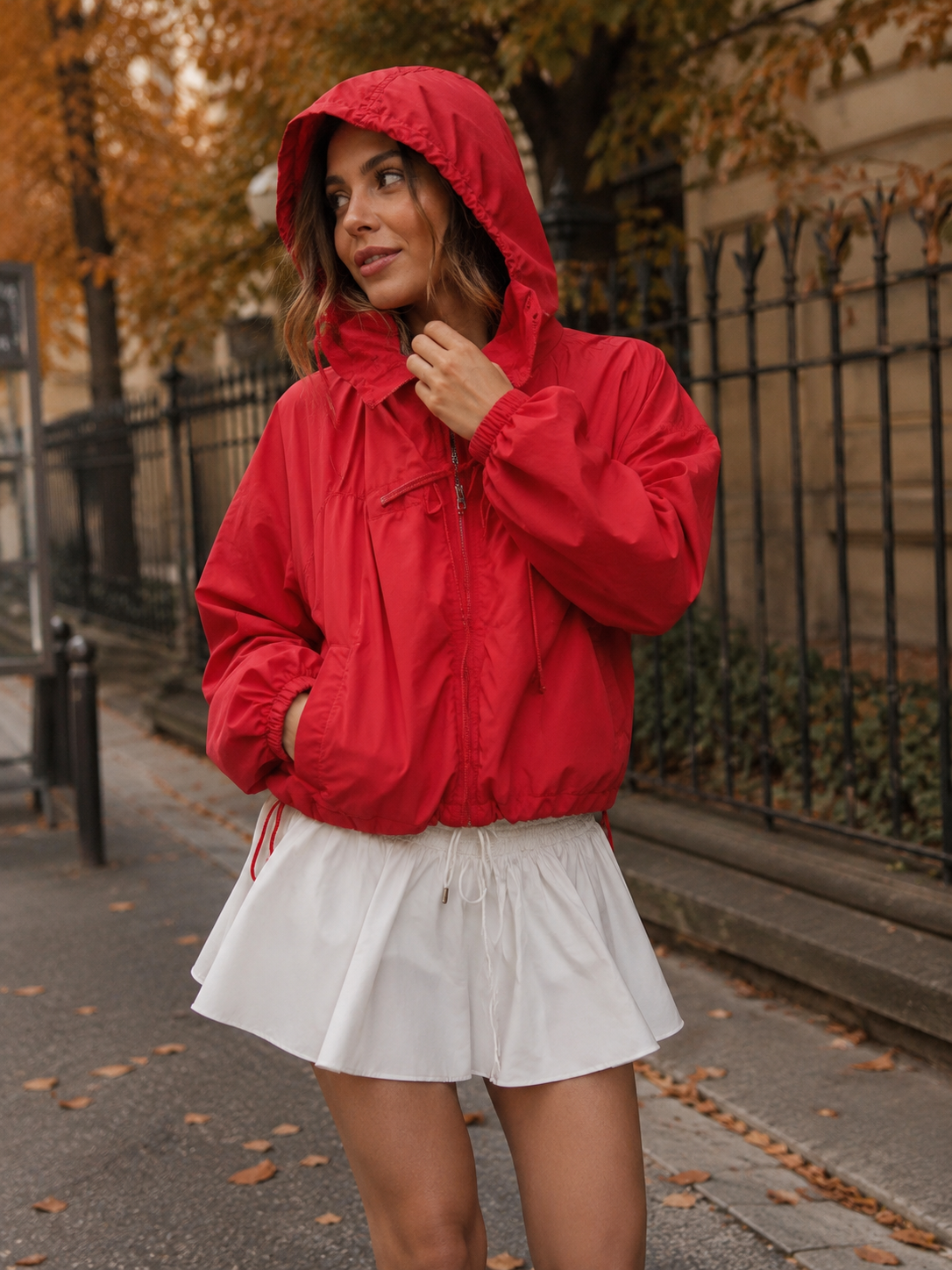 Veste coupe-vent oversize à capuche | Zippée, cordons de serrage