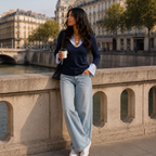 Roxanne Pull en maille élégant à col en V et effet superposé
