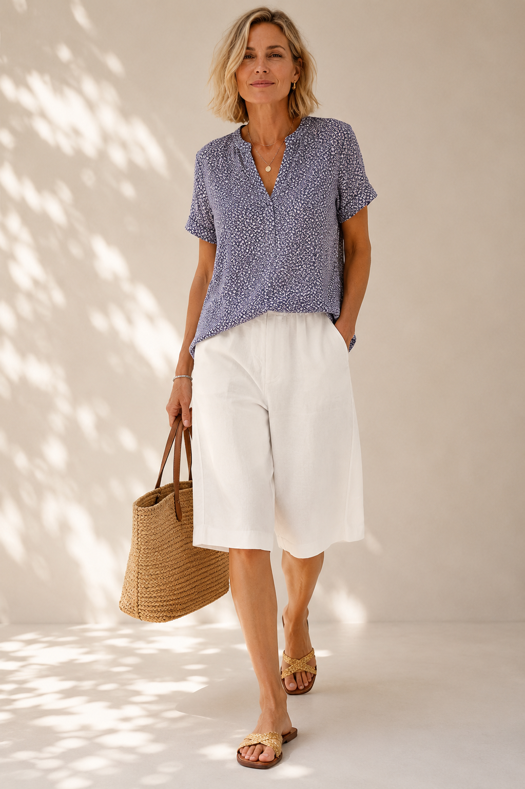 Pantalon Capri Lin en Coton