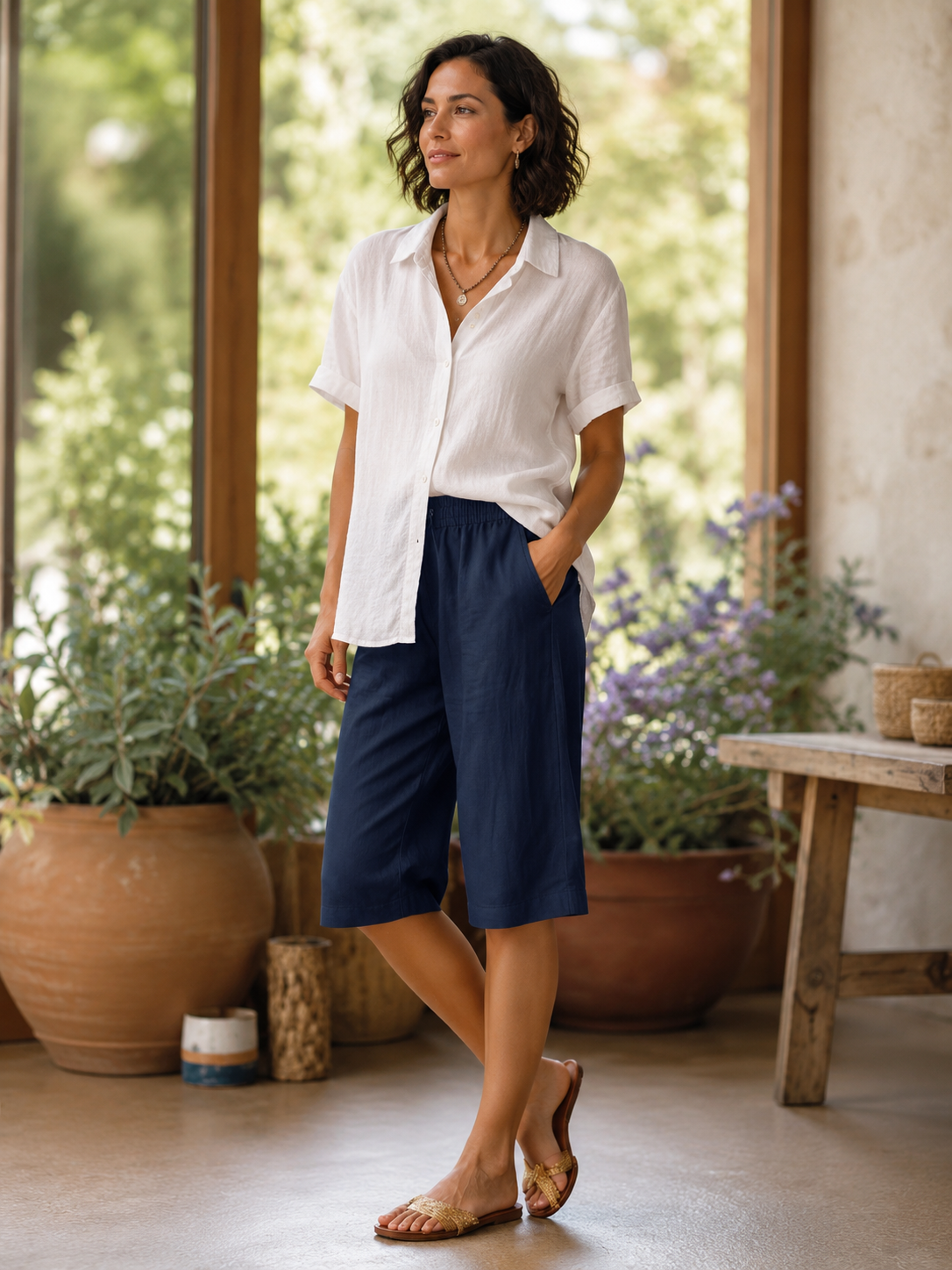 Pantalon Capri Lin en Coton