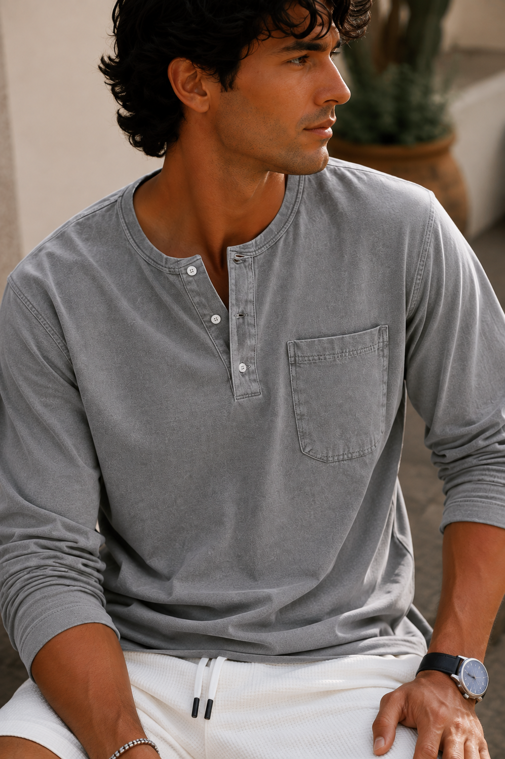 Anton | Langarm-Henleyshirt mit Knopfleiste