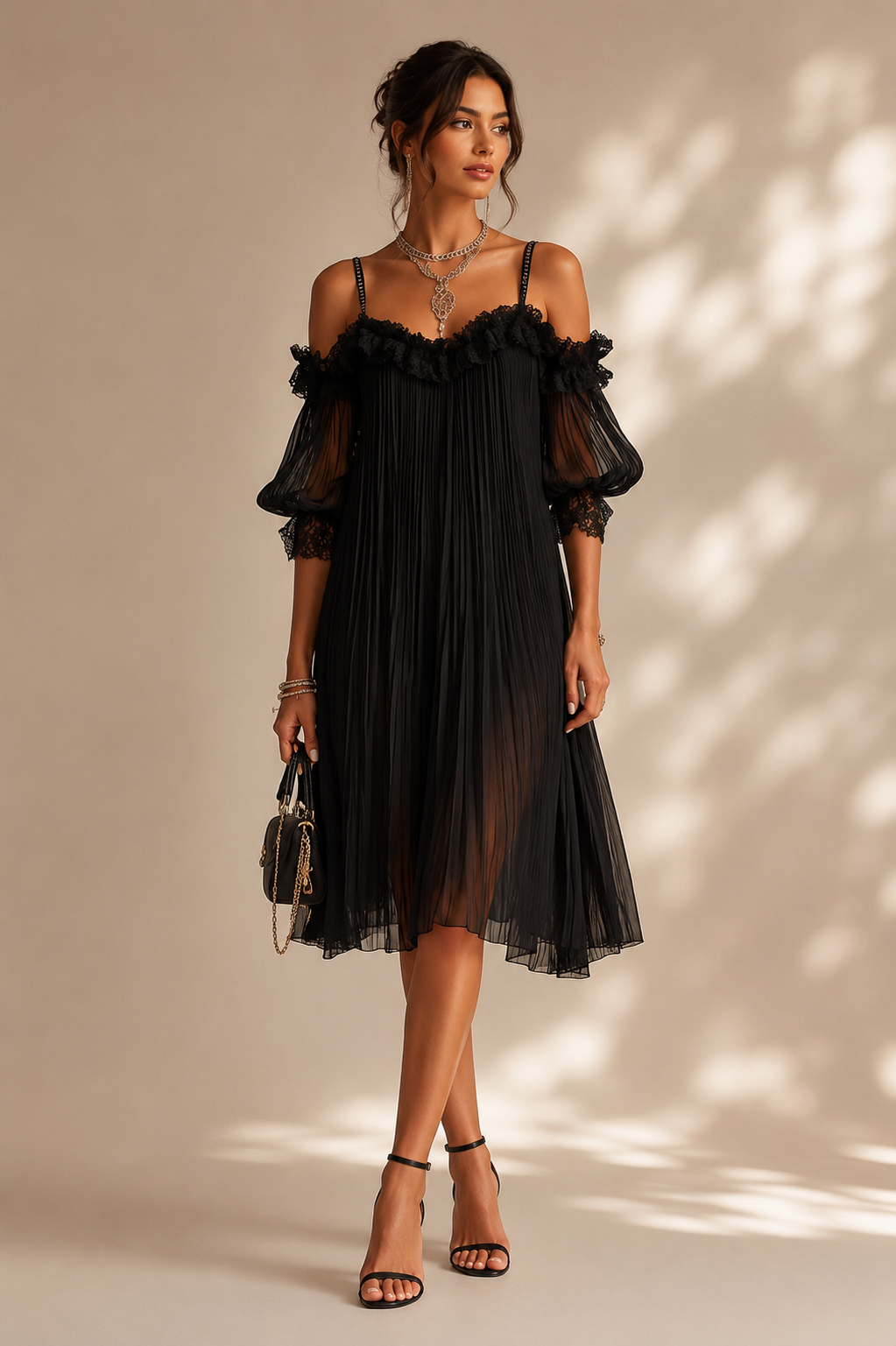 Alessandra | Robe noire confortable avec de la dentelle