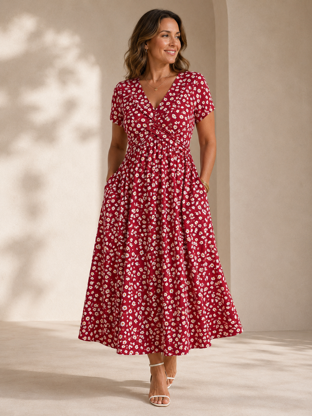 Robe à fleurs avec décolleté en V