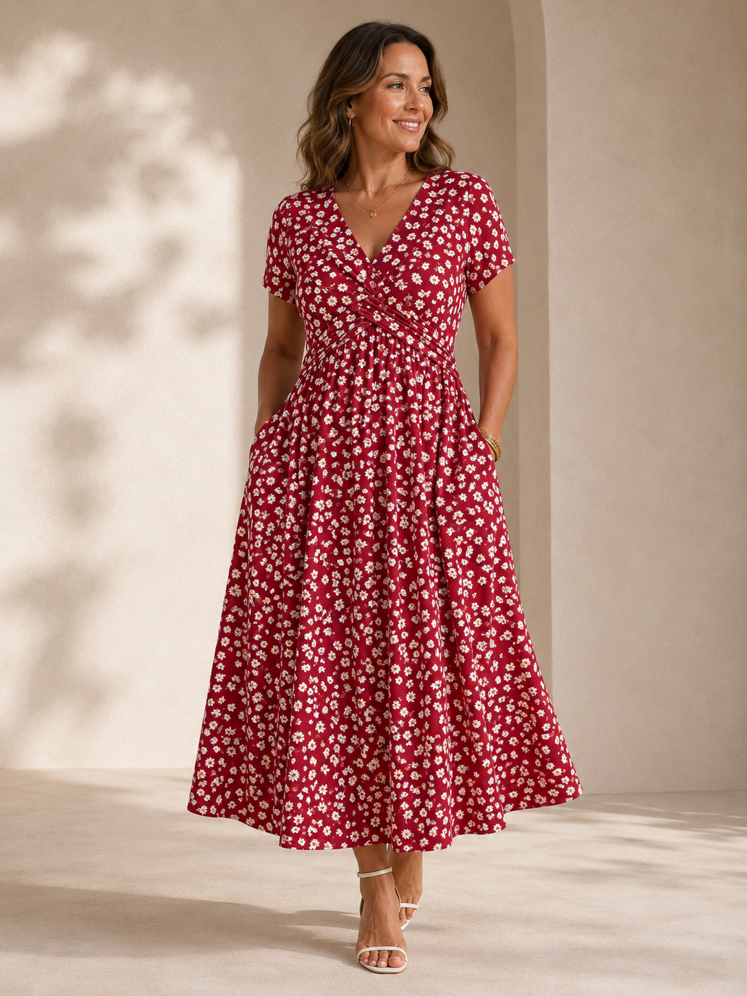 Robe à fleurs avec décolleté en V