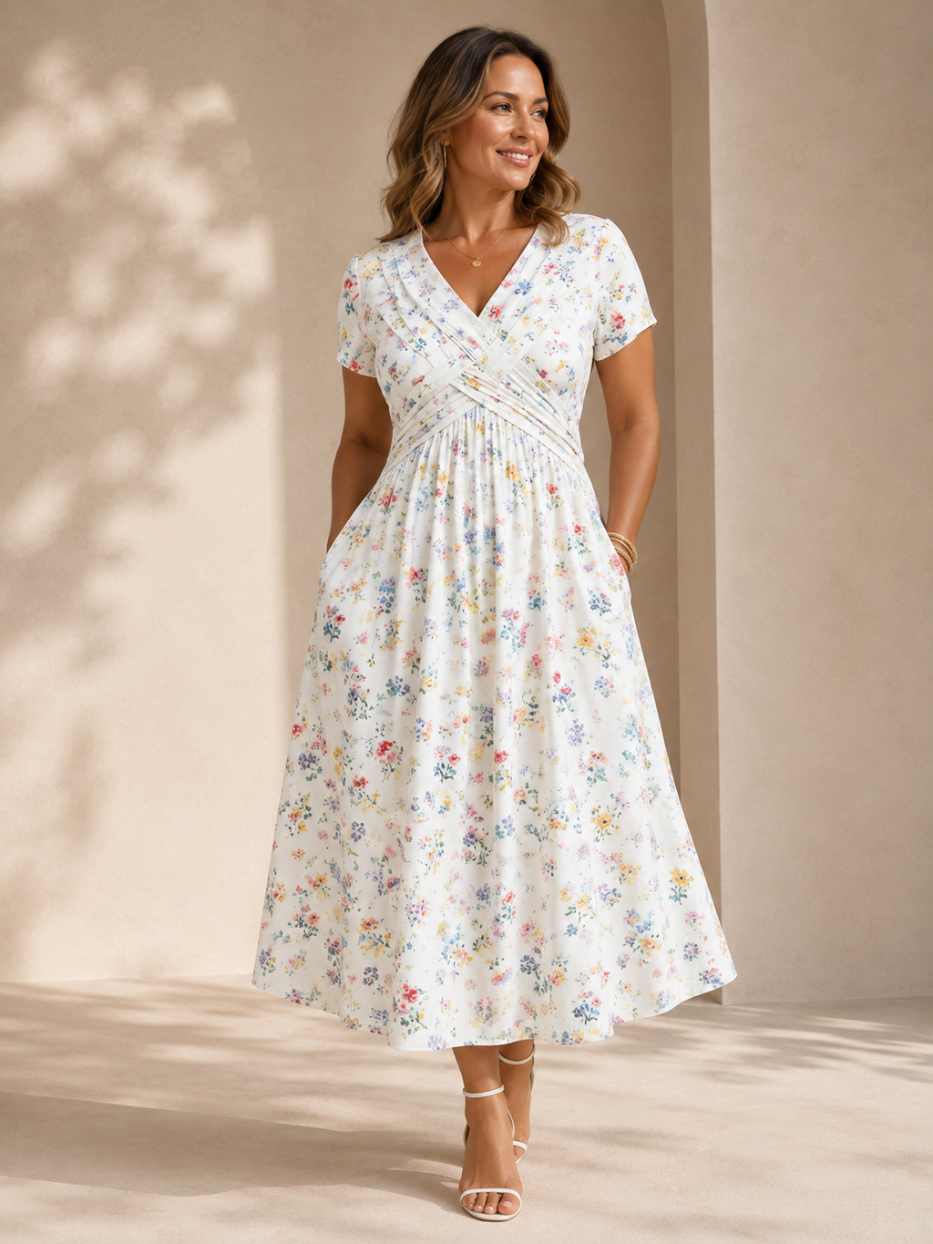 Robe à fleurs avec décolleté en V