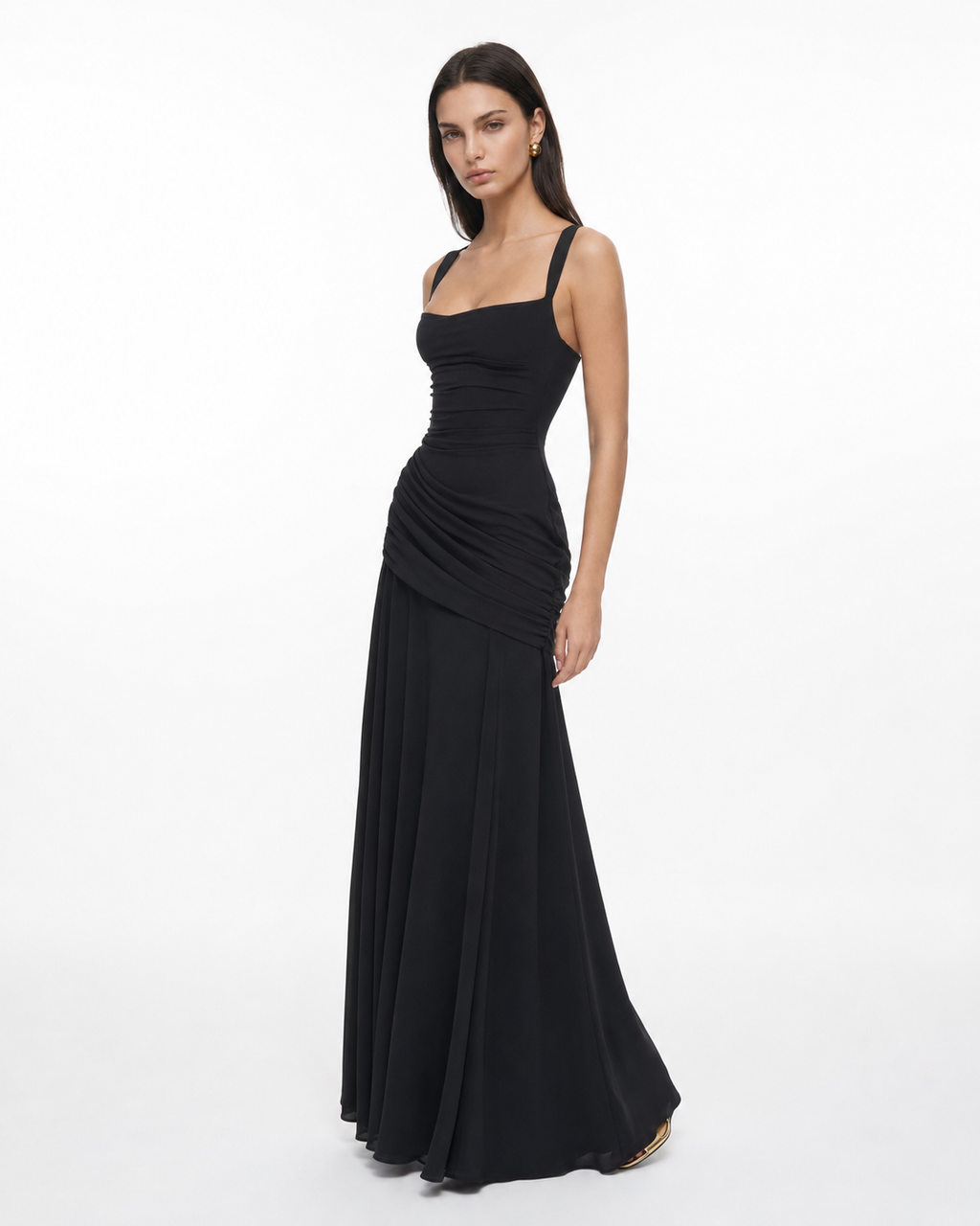 Babette | Robe maxi à encolure carrée froncée