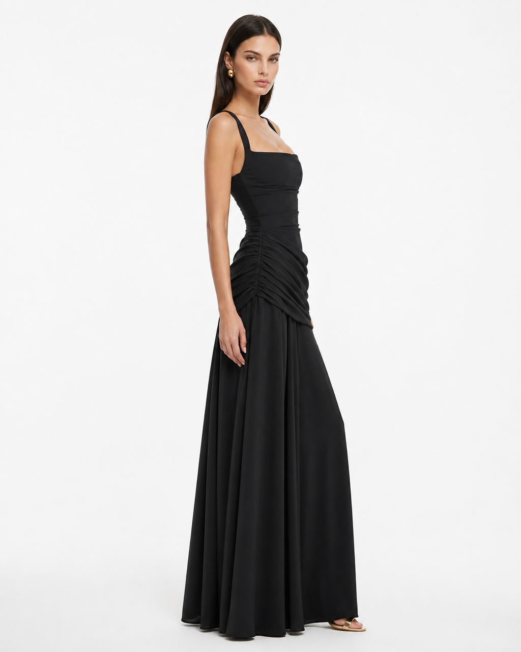 Babette | Robe maxi à encolure carrée froncée