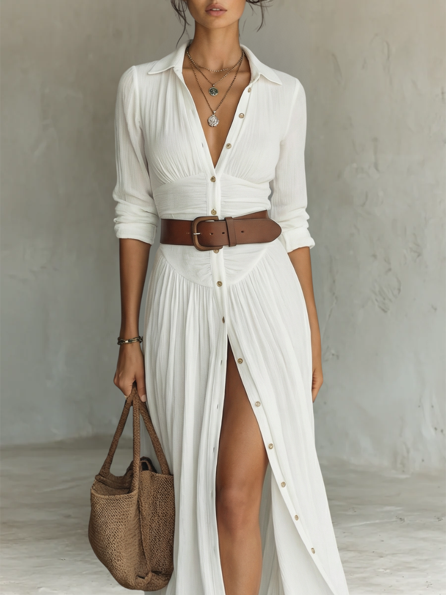 Maxikleid mit V-Ausschnitt und vorteilhafter Taille
