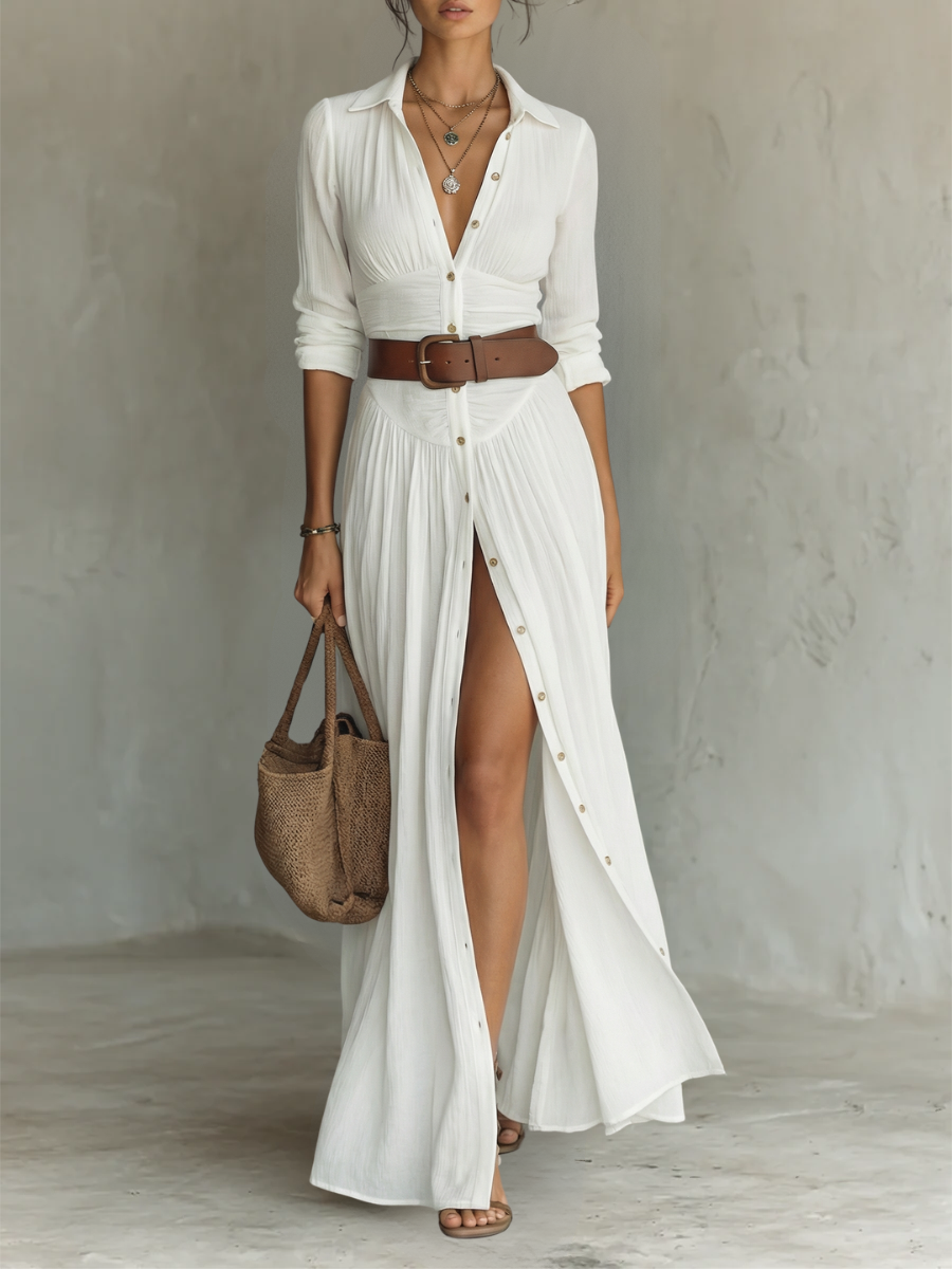 Maxikleid mit V-Ausschnitt und vorteilhafter Taille