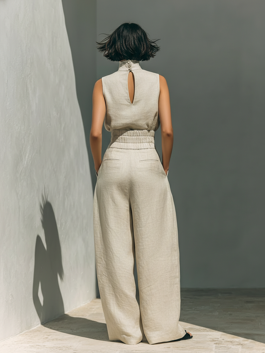 Maria - tanktop en wijde katoen-linnen broek