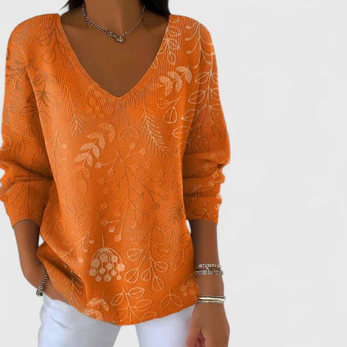 Annigje | Pull en coton mélangé à motif de feuilles
