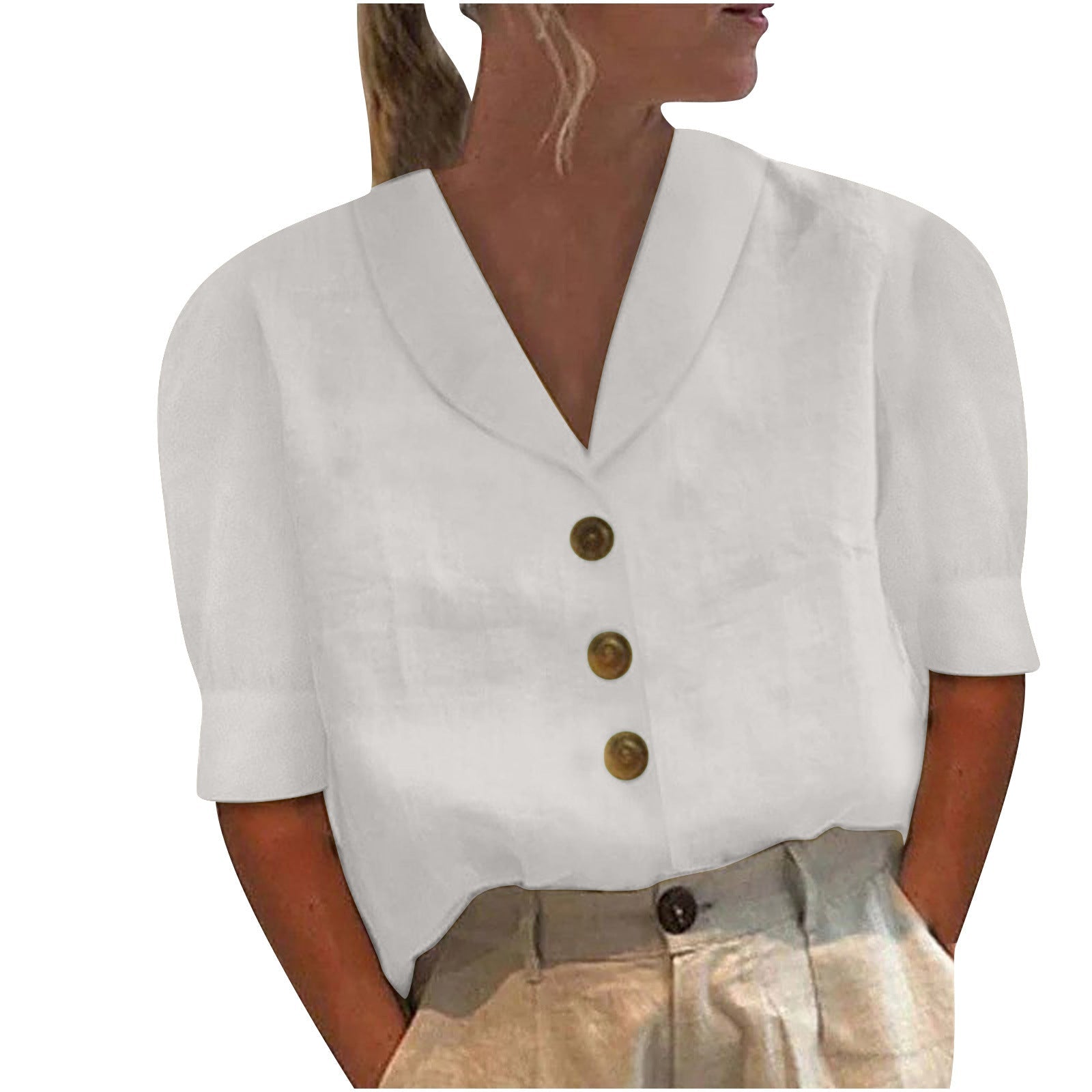 Retro-Chique Knopblouse met Geknoopte Voorkant