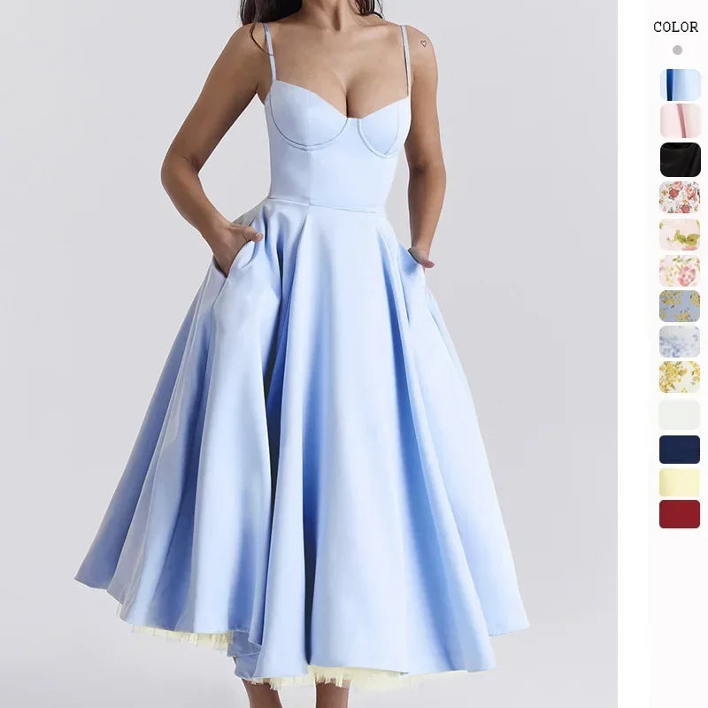 Pendulum Double-layer Suspender Dress Princess Dress Women Summer Sexy French Mesh Sleeveless Spaghetti Strap Maxi Camis Dress