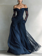 Eleonora • Robe longue à épaules dénudées et inserts en dentelle