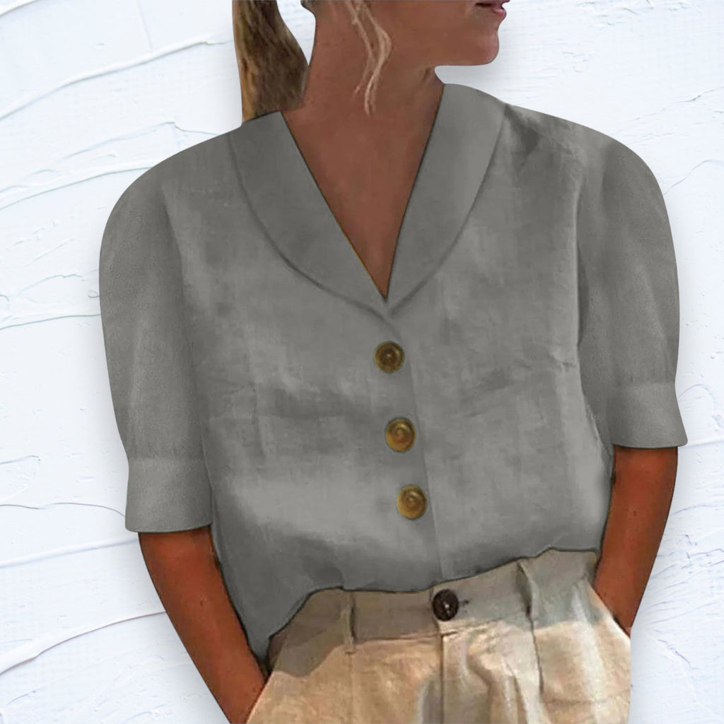Retro-Chique Knopblouse met Geknoopte Voorkant