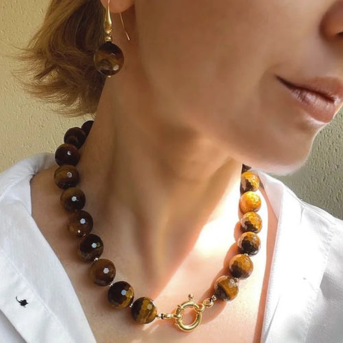 Bold Tigers Eye Necklace & Earrings (set of los)