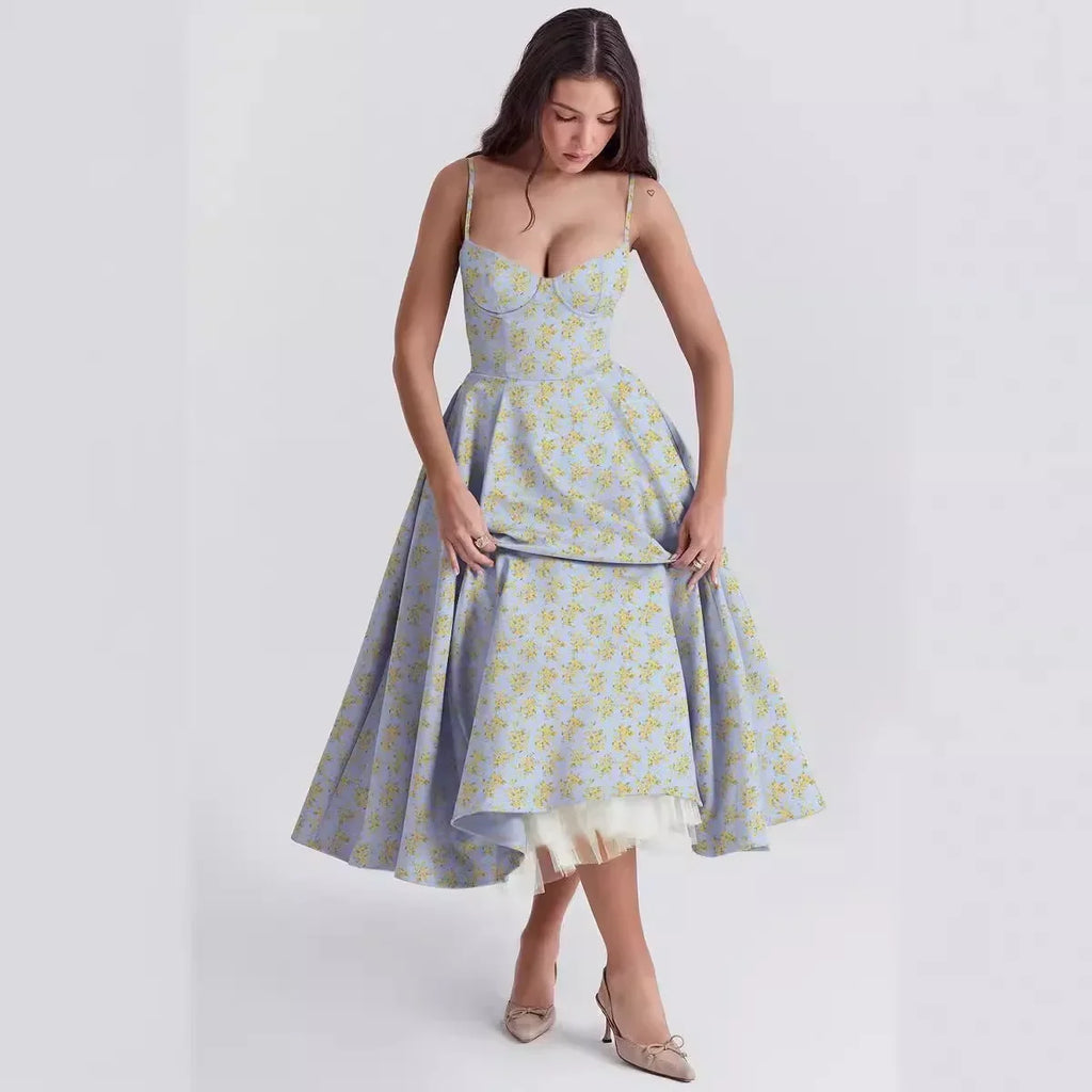 Pendulum Double-layer Suspender Dress Princess Dress Women Summer Sexy French Mesh Sleeveless Spaghetti Strap Maxi Camis Dress