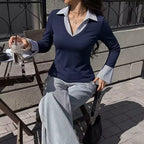 Roxanne Pull en maille élégant à col en V et effet superposé