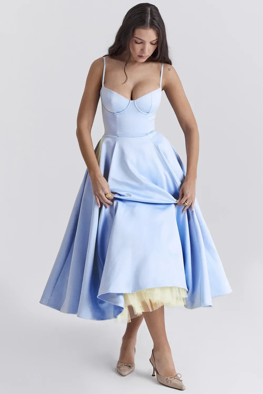 Pendulum Double-layer Suspender Dress Princess Dress Women Summer Sexy French Mesh Sleeveless Spaghetti Strap Maxi Camis Dress