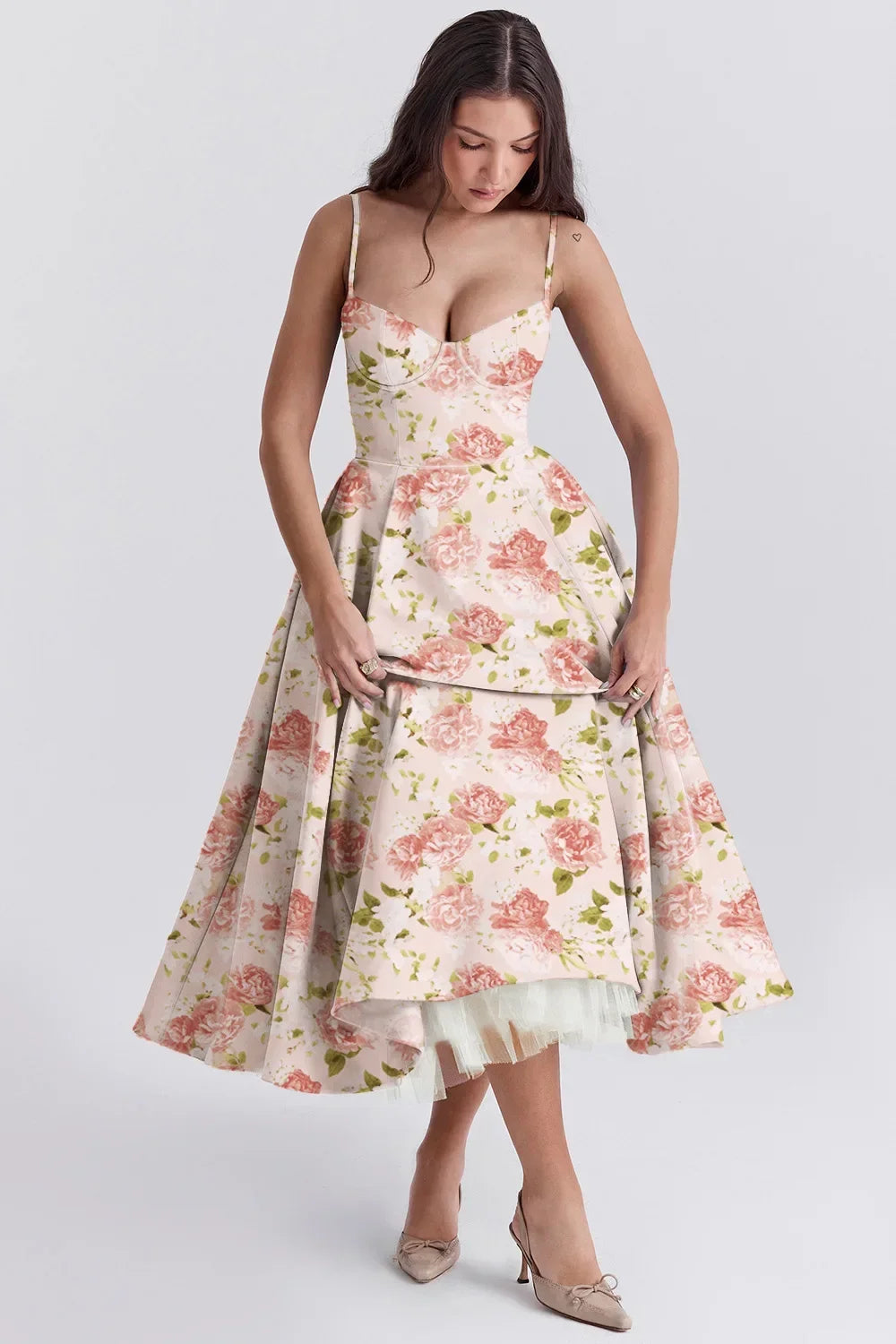 Pendulum Double-layer Suspender Dress Princess Dress Women Summer Sexy French Mesh Sleeveless Spaghetti Strap Maxi Camis Dress