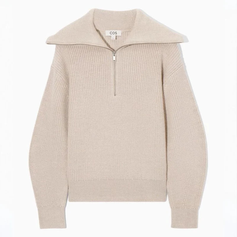 Casual Sweater Simple New Style Autumn Winter Turtleneck England Style Pullover Zipper Loose All-match Office Lady Fashion