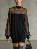 Amélie™ | Elegante Zwarte Mini Jurk met Mesh Mouwen