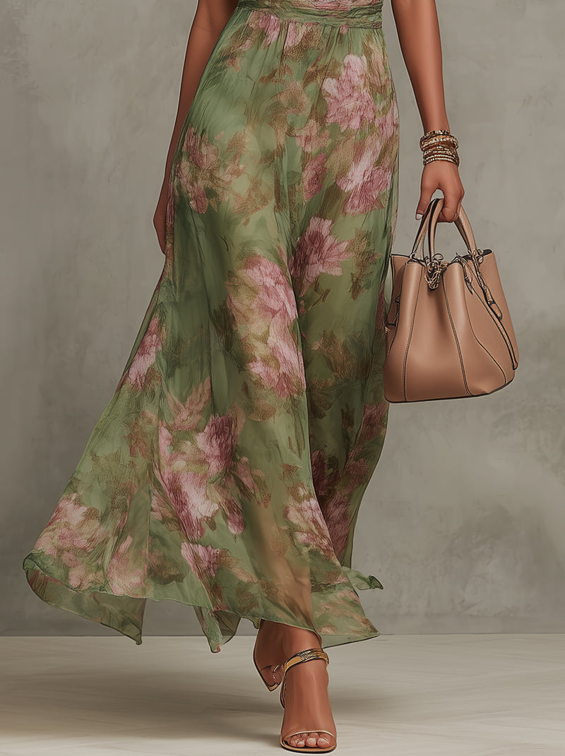 Florine™ | Groene Maxi Jurk met Bloemenprint