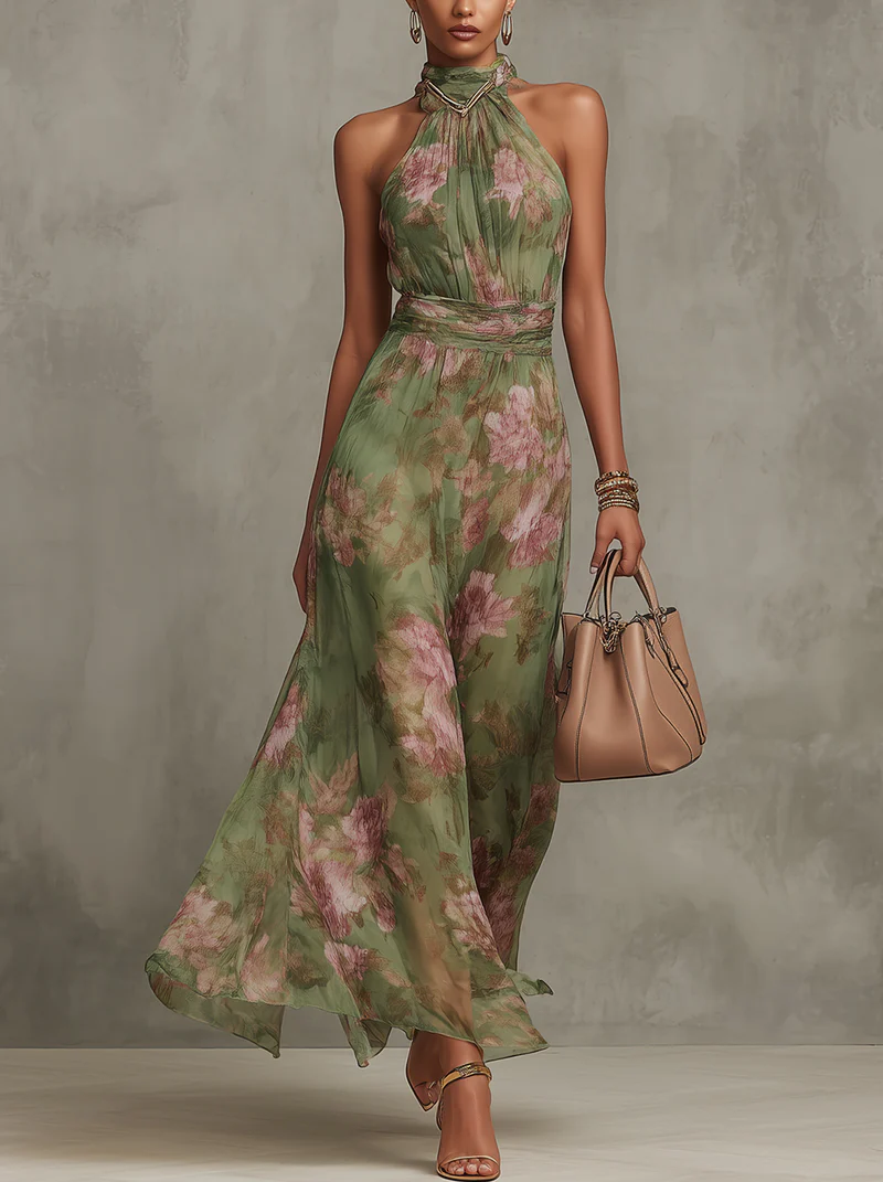 Florine™ | Groene Maxi Jurk met Bloemenprint