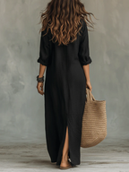 Claudia | Robe longue noire ample boutonnée