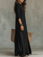 Claudia | Robe longue noire ample boutonnée