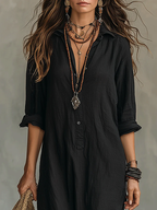 Claudia | Robe longue noire ample boutonnée