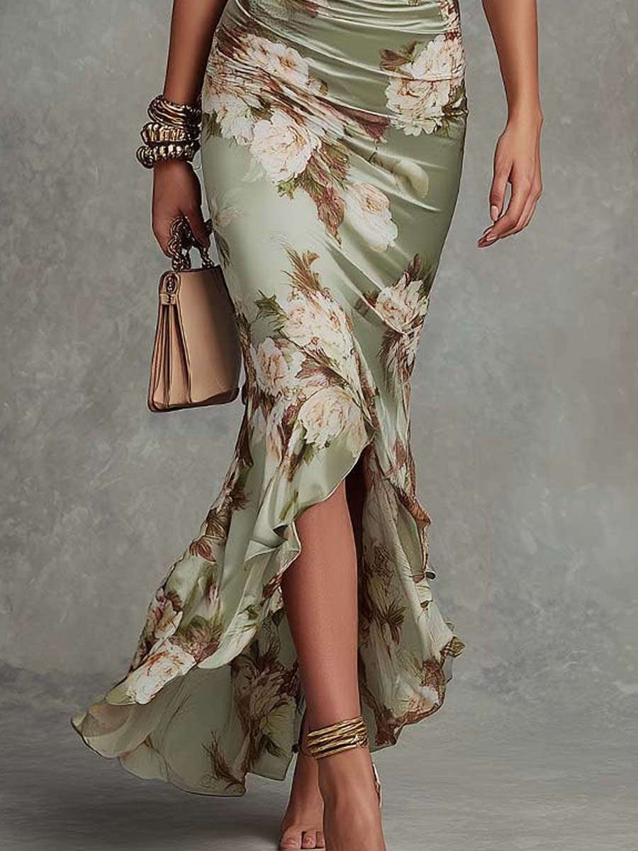 Camelia | Robe en satin à motif floral