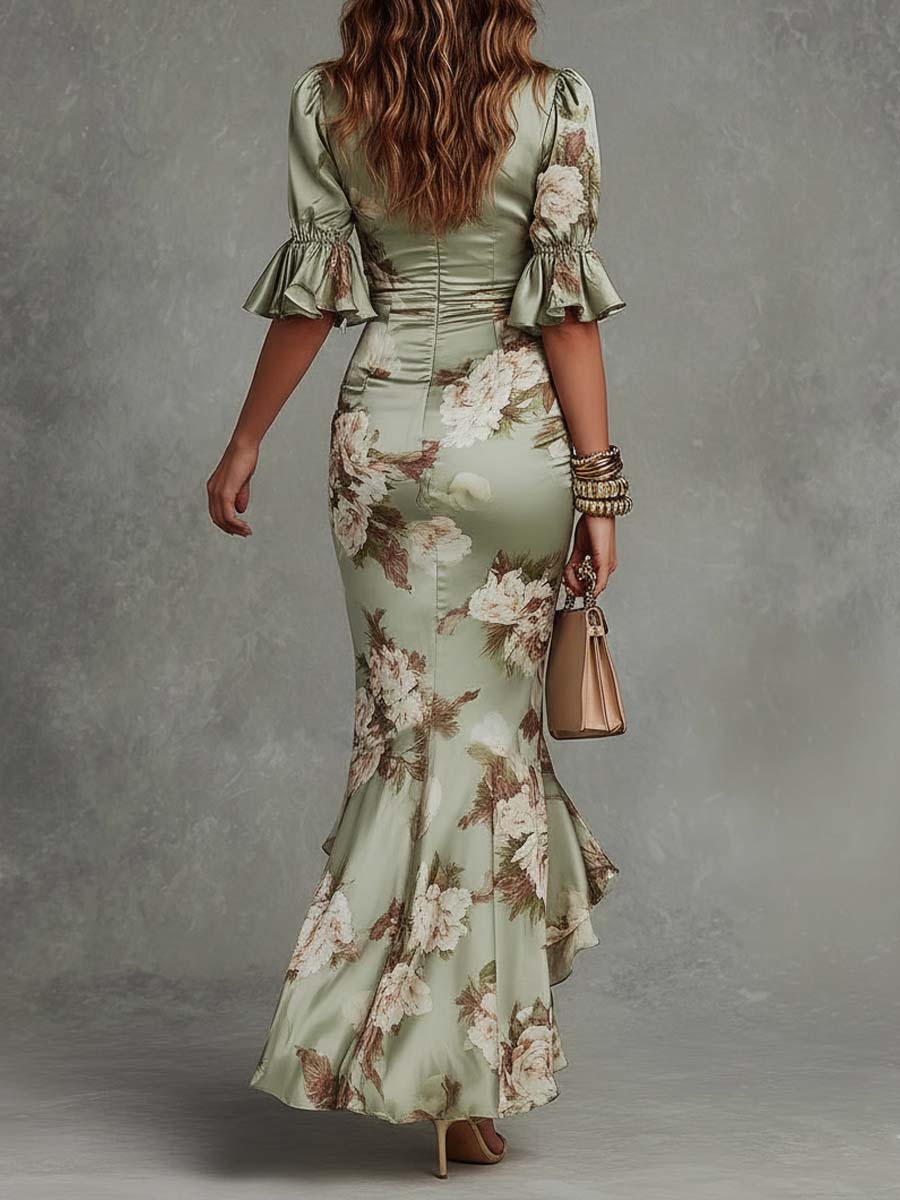 Camelia | Robe en satin à motif floral